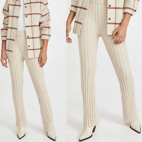ANINE BING Val Wool Ribbed Knit Flared Pull On Pant in Cream Size M - Picture 3 of 12